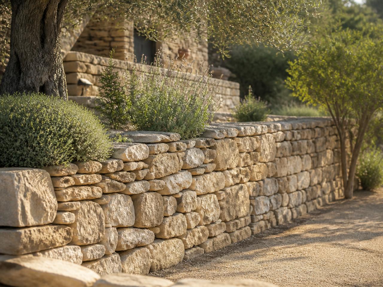 Mur en pierre & aménagement après travaux — Mougins