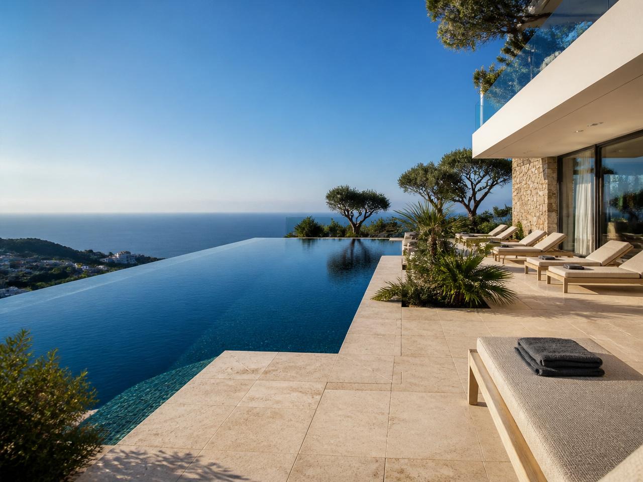 Piscine & terrasse pierre après travaux — Juan-les-Pins